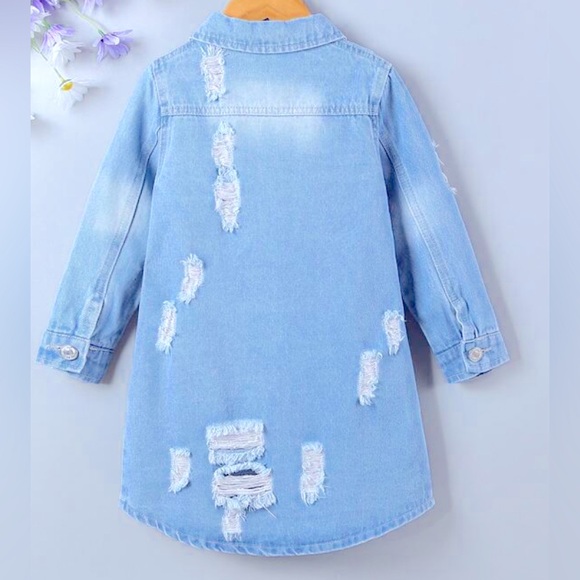 BNIB GIRLS DISTRESSED LONG DENIM JACKET 6 Y - Picture 3 of 16